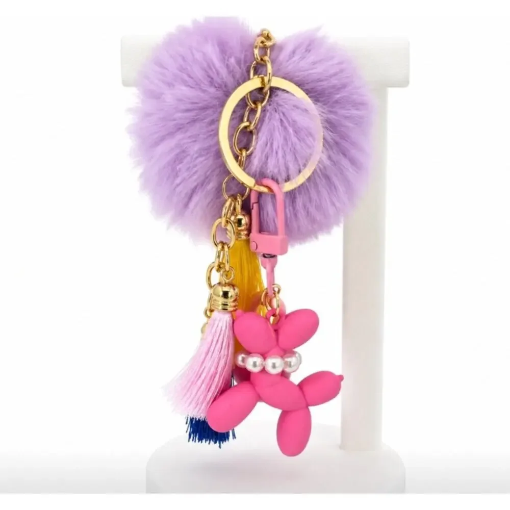 Purple Puff Pink Balloon Tassle Bag Charm New
